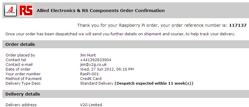 The V2G RasPi from RS is due in three months or so