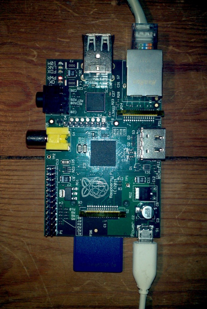 A Raspberry Pi model B, connected to the internet