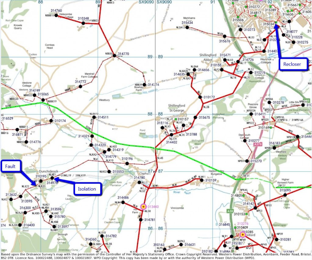 WPD map of 11 kV and 33 kV cables Southwest of Exeter